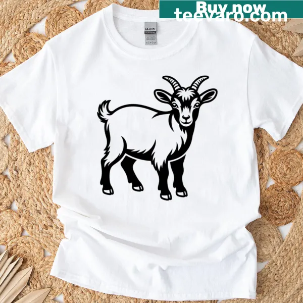 Illustration of a playful pygmy goat on a t-shirt