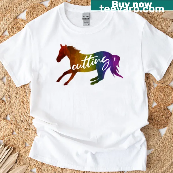 Vibrant rainbow cutting horse graphic T-shirt