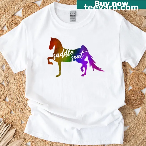 Vibrant rainbow saddle seat horse graphic T-shirt