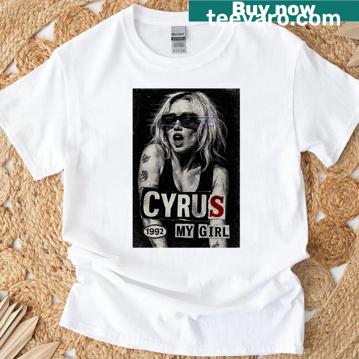 Grunge art T-shirt featuring a rebellious pop star design. — on a men's t-shirt