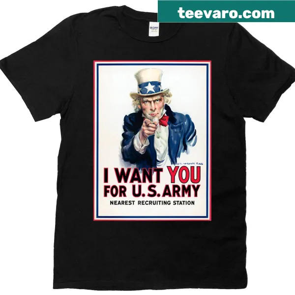 Vintage-style t-shirt featuring the 'I Want You' Uncle Sam design