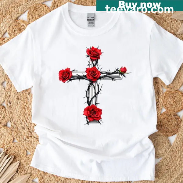 Whimsical Roseythorn character graphic on T-shirt.