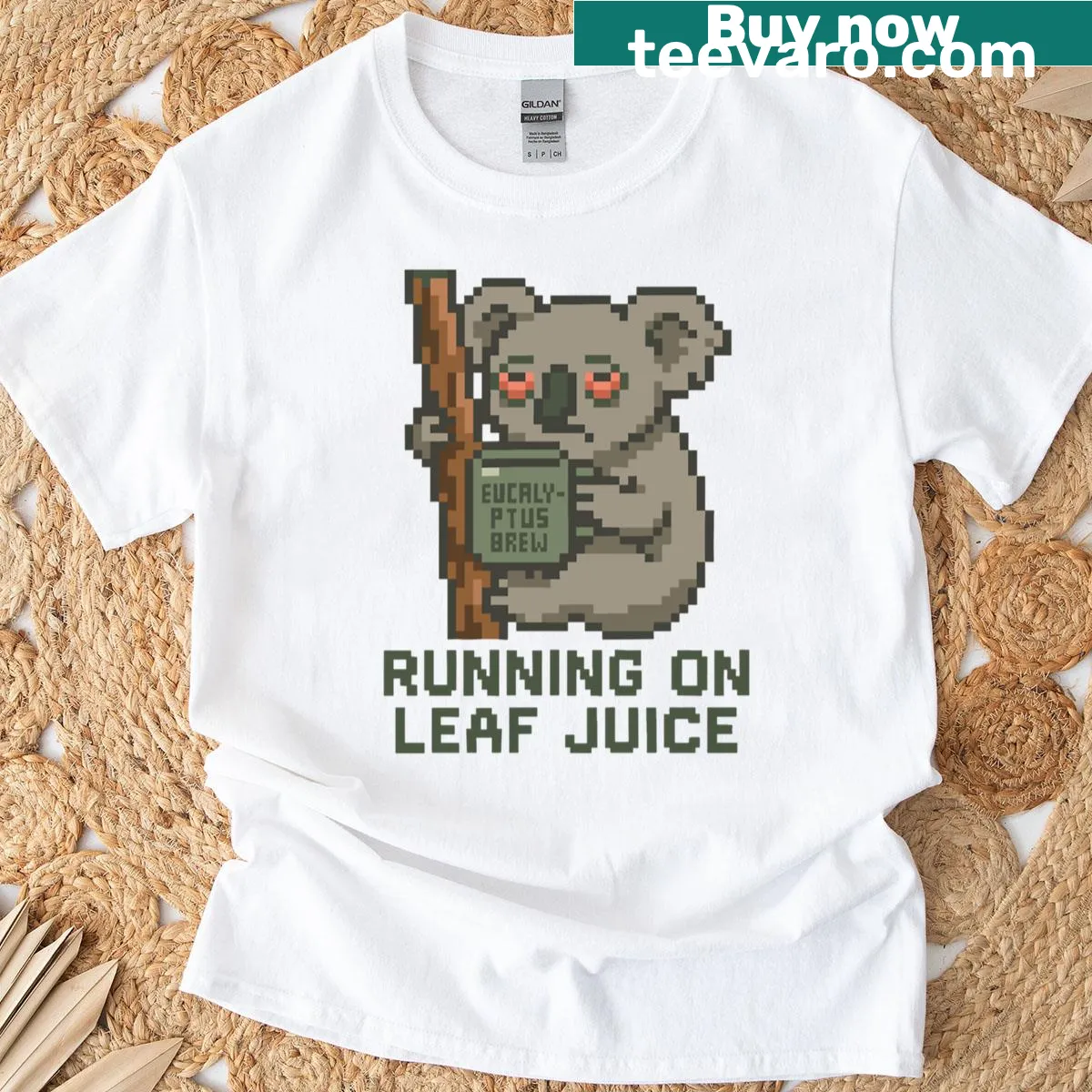 Playful koala graphic t-shirt with humorous text — on a men's t-shirt