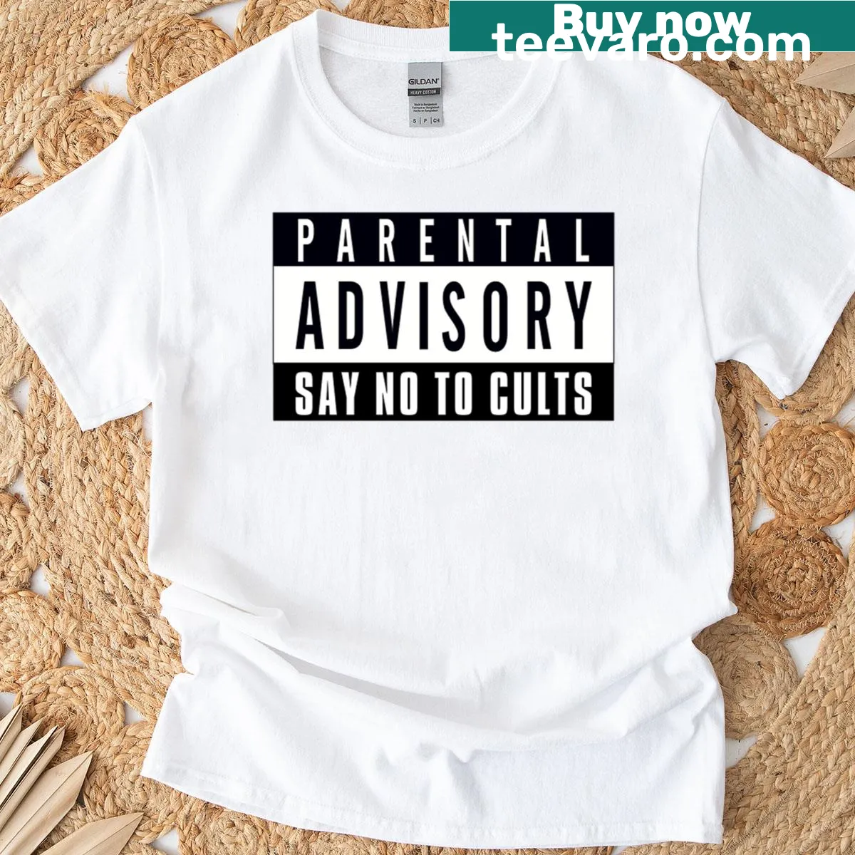 Edgy text graphic reading 'Say No To Cults' on T-shirt. — on a men's t-shirt