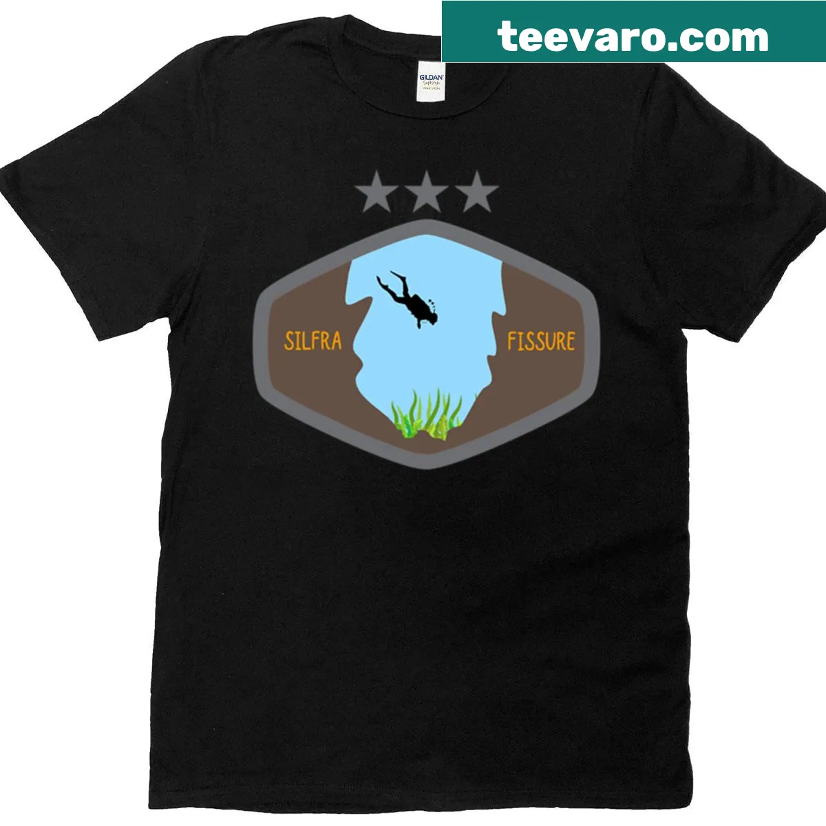 Illustrative T-shirt featuring Silfra Fissure in Iceland — on a men's t-shirt