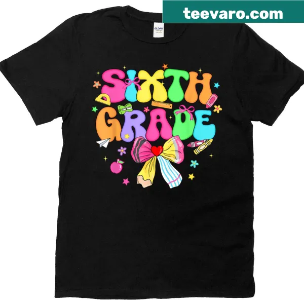 Graphic of a pencil with a bow, tailored for sixth-grade teachers.