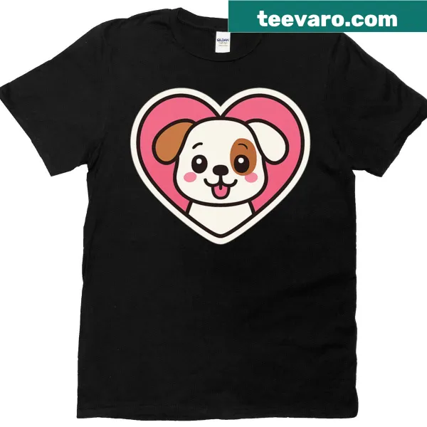 Illustrative smiling dog inside a heart graphic t-shirt