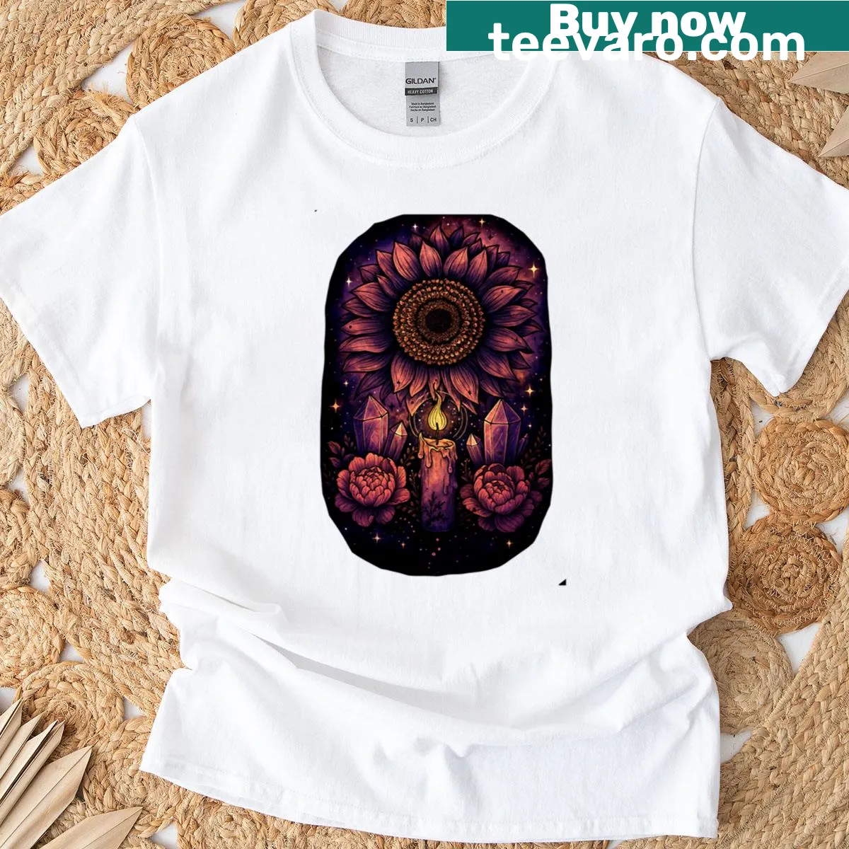 Illustrative design of blooming flowers symbolizing growth and spirituality — on a men's t-shirt