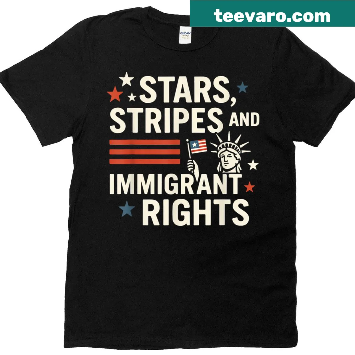 Typography design with 'Stars Stripes And Immigrant Rights' for July 4th — on a men's t-shirt