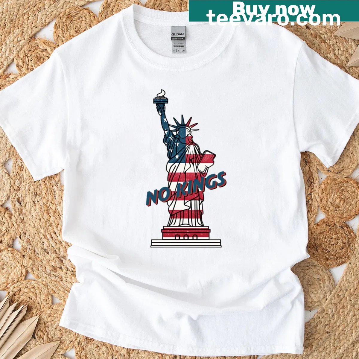 T-shirt featuring the Statue of Liberty and the phrase 'No Kings In America.' — on a men's t-shirt