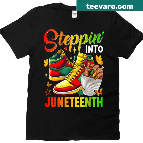 T-shirt featuring an Afro woman stepping with sneakers for Juneteenth