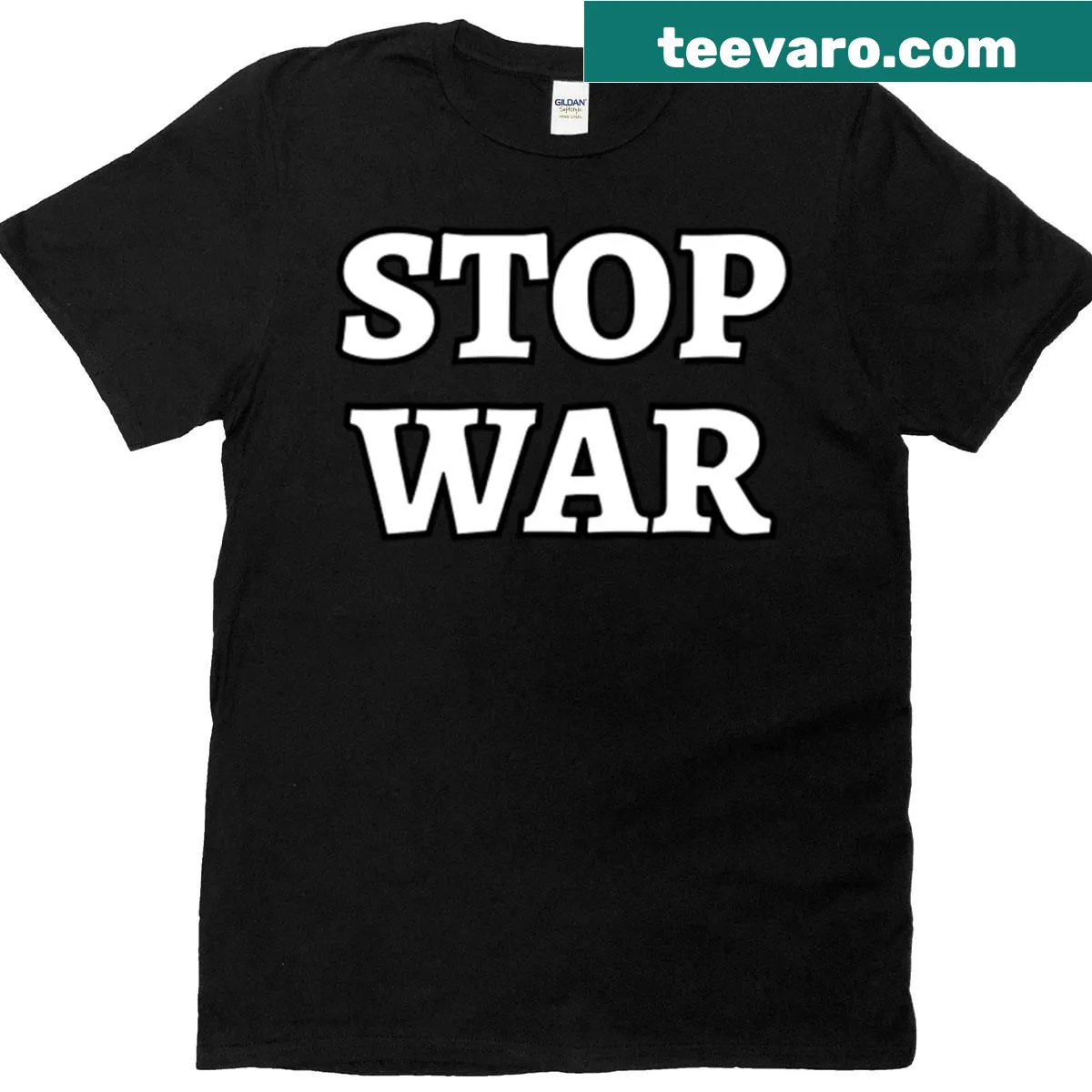Bold text 'Stop War' on a statement T-shirt — on a men's t-shirt