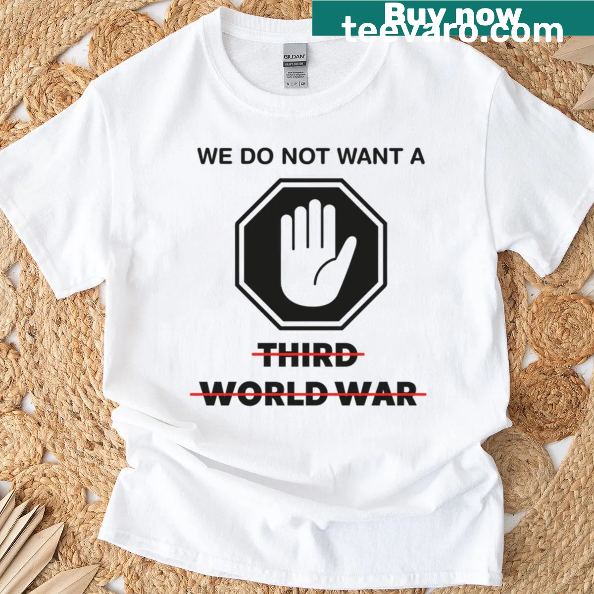 Peace sign design promoting anti-war sentiment and global unity — on a men's t-shirt
