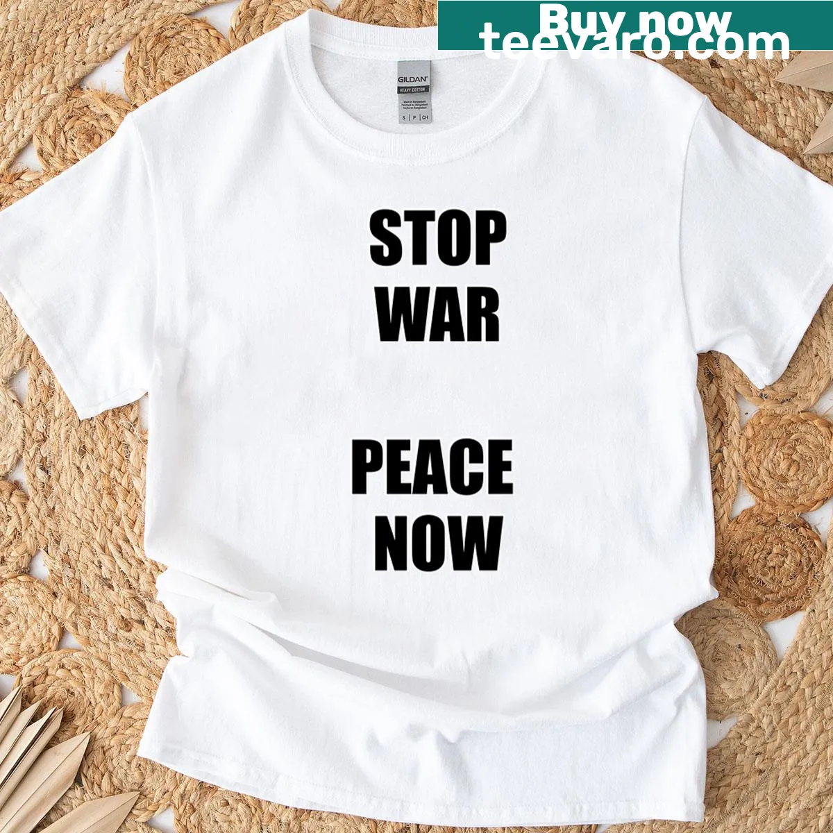 Bold text design promoting peace and anti-war sentiment — on a men's t-shirt