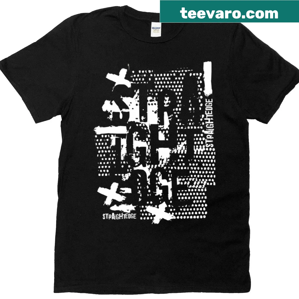Minimalist T-shirt with straight edge aesthetic typography — on a men's t-shirt