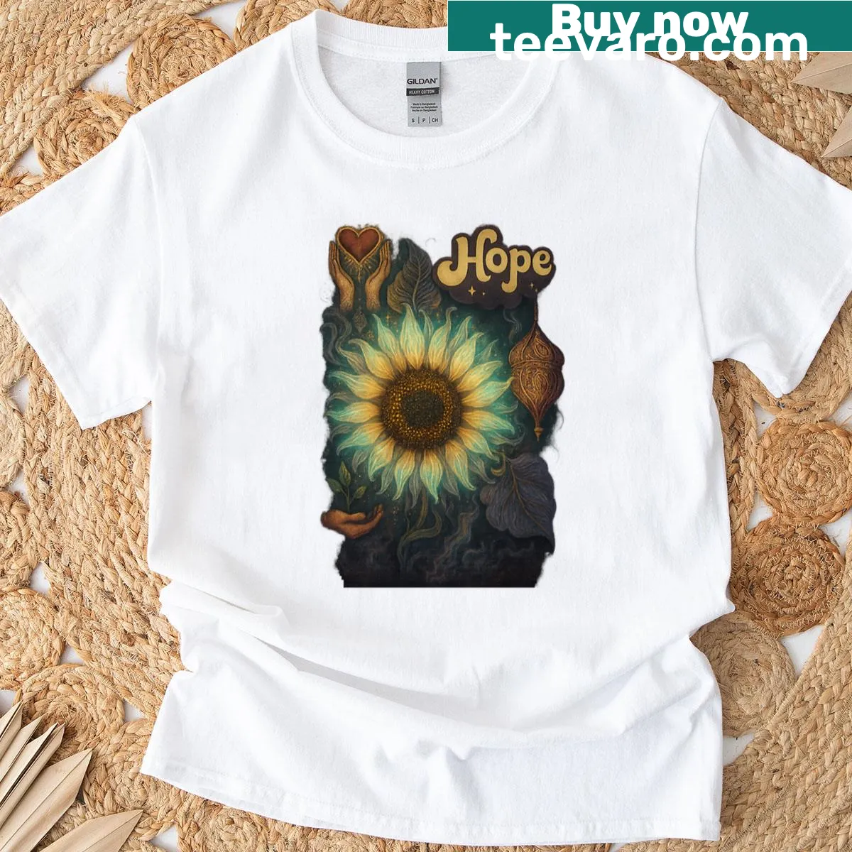 Sunflower graphic symbolizing joy and renewal — on a men's t-shirt