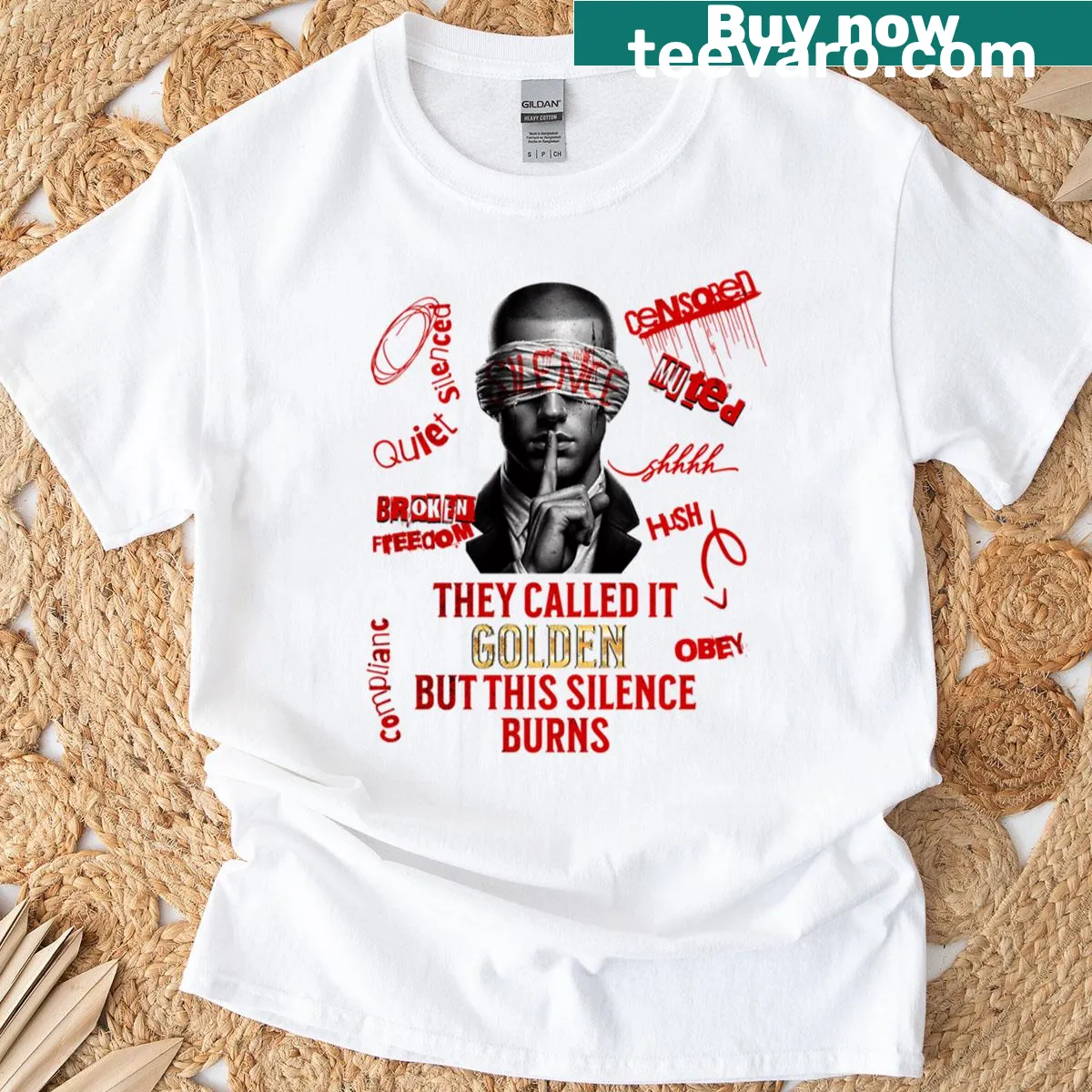 Witty phrase about silence printed on T-shirt — on a men's t-shirt