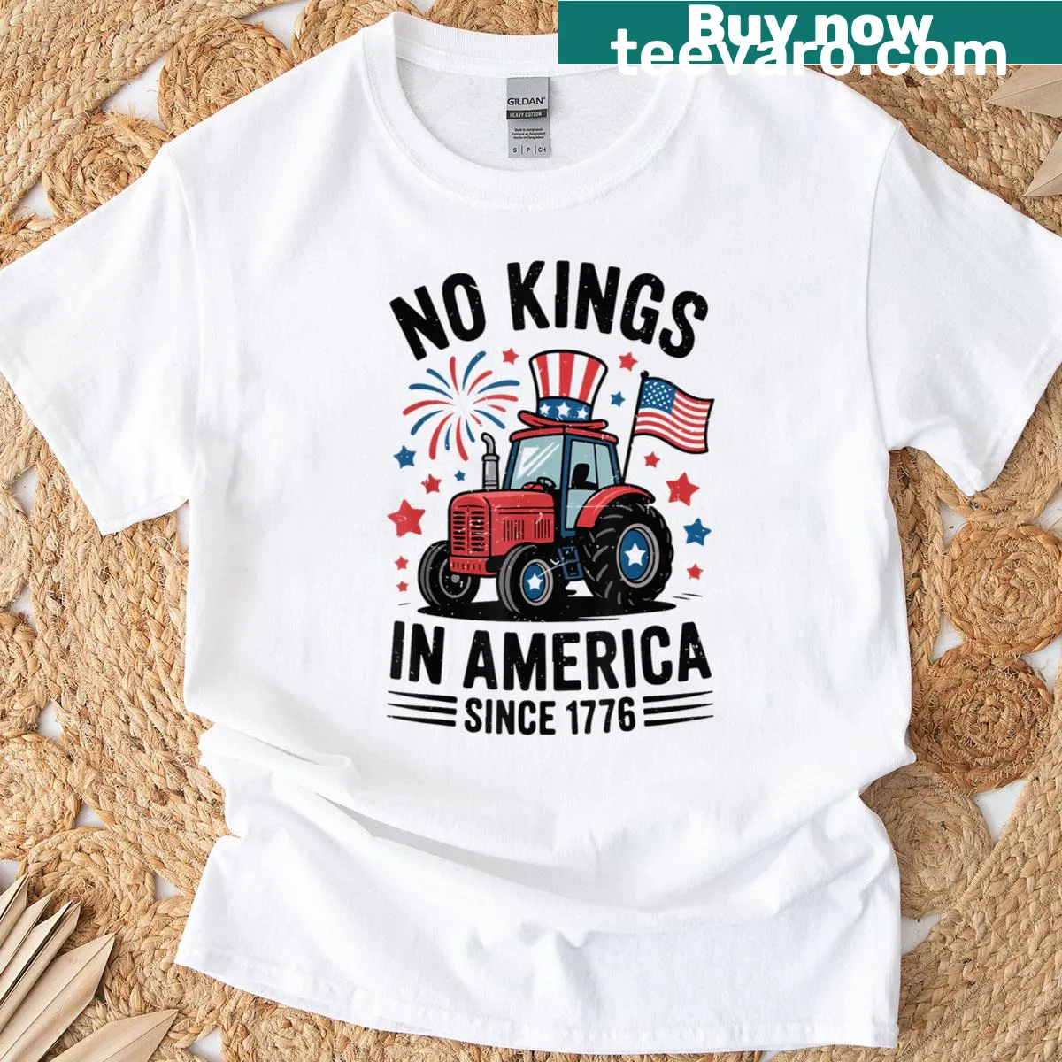 Toddler T-shirt with tractor illustration and patriotic message — on a men's t-shirt