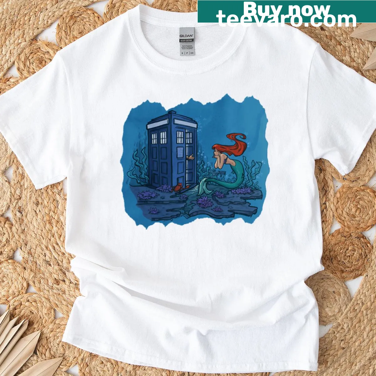 T-shirt featuring an illustrated underwater scene — on a men's t-shirt