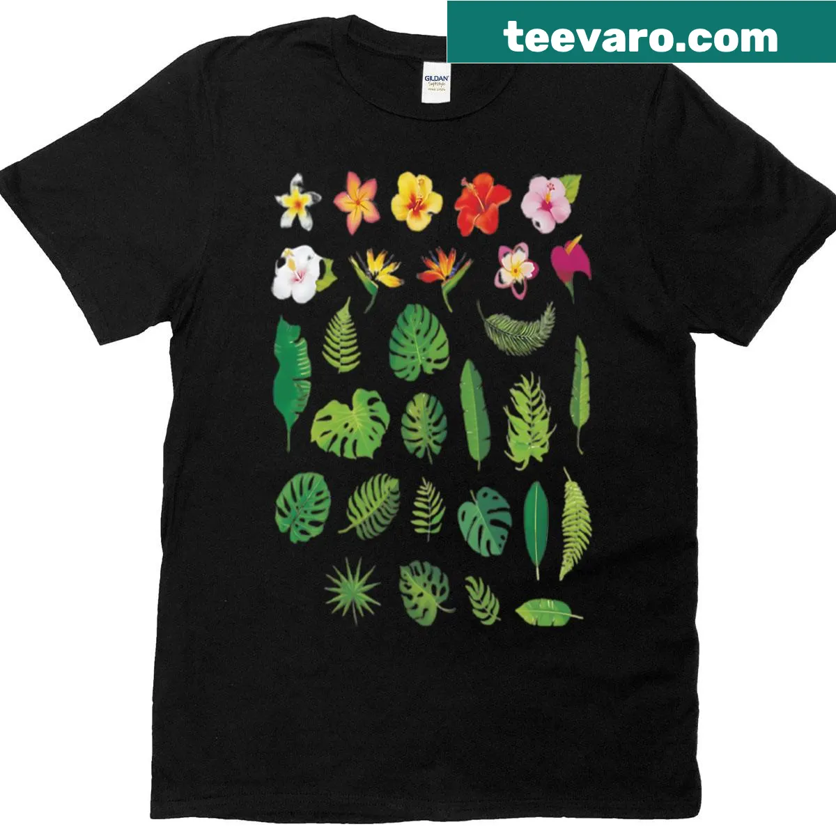 Oversized T-shirt featuring a charming graphic of tropical plants. — on a men's t-shirt