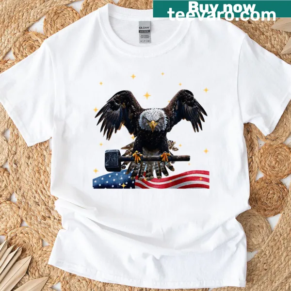 Bold hammer graphic on a patriotic t-shirt