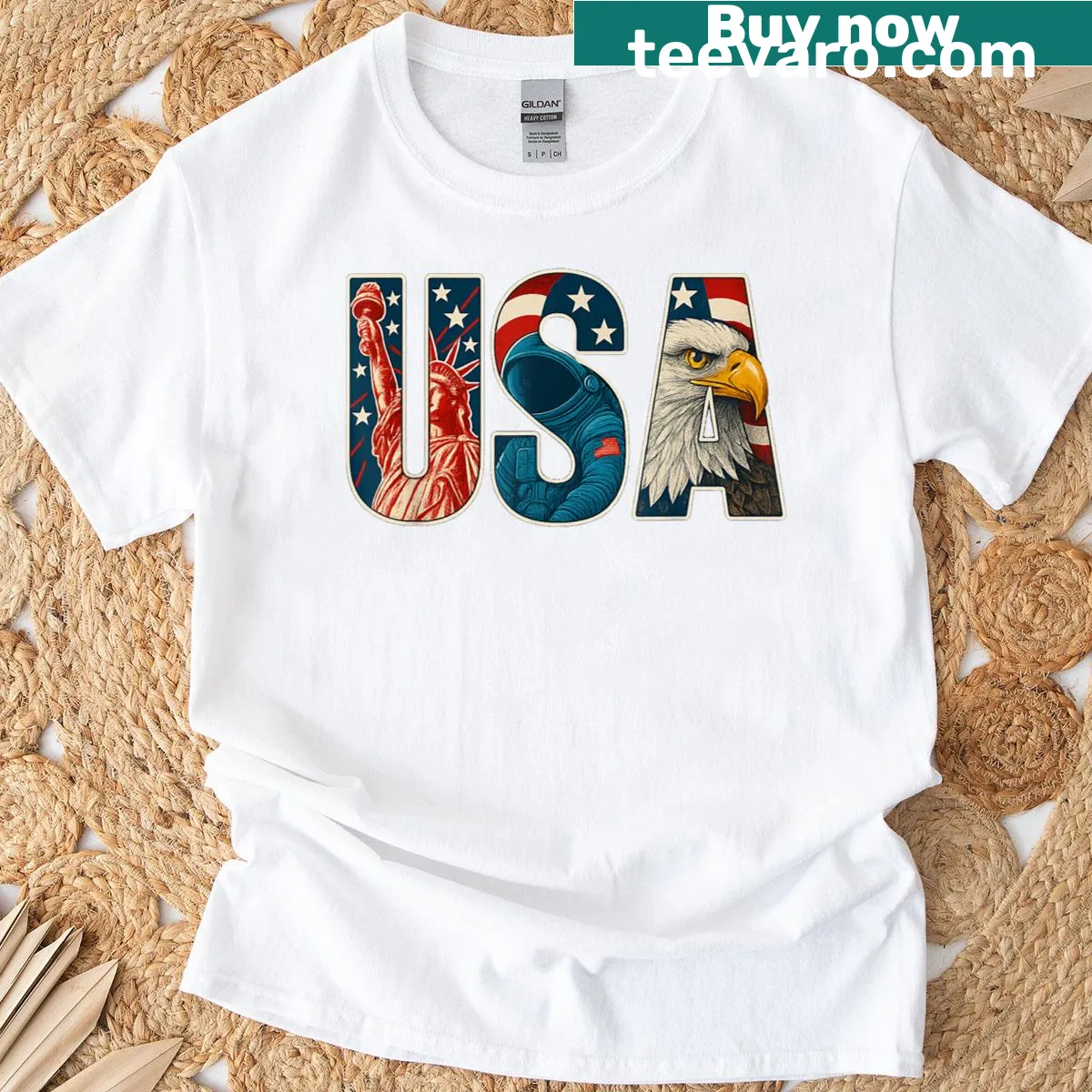 Artistic USA flag design on a T-shirt — on a men's t-shirt