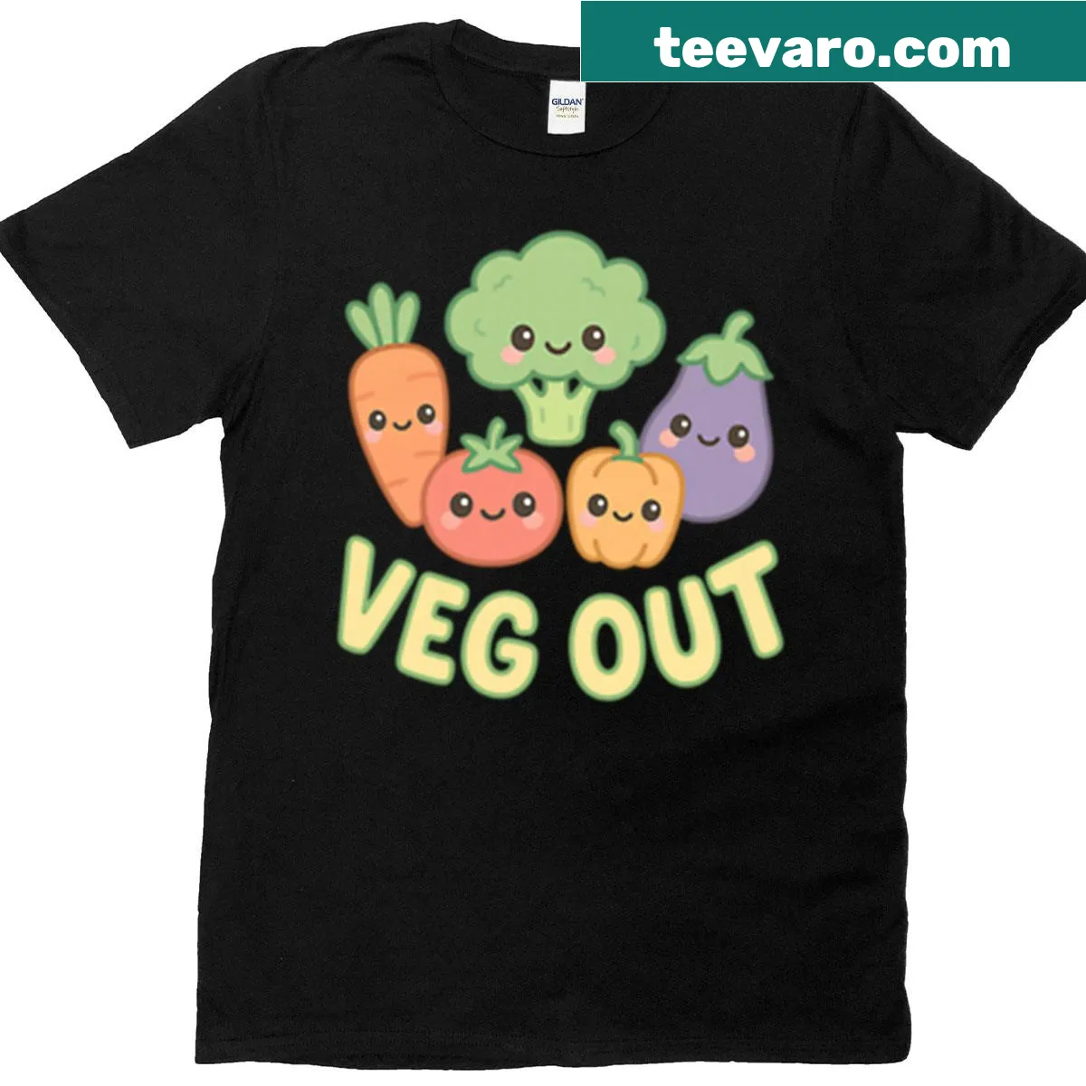 Cute t-shirt featuring kawaii vegetable graphics — on a men's t-shirt