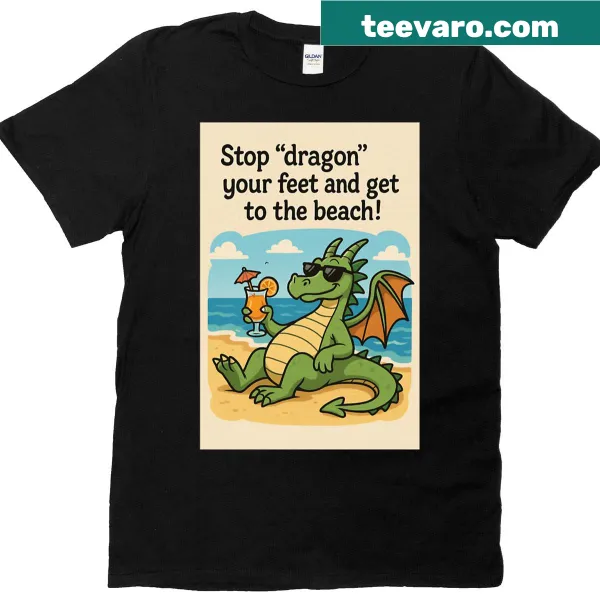 Vintage T-shirt with a portrait of a dragon relaxing at the beach