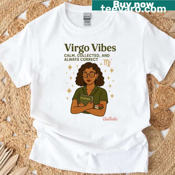 Funny Virgo astrology-themed T-shirt with a playful design.