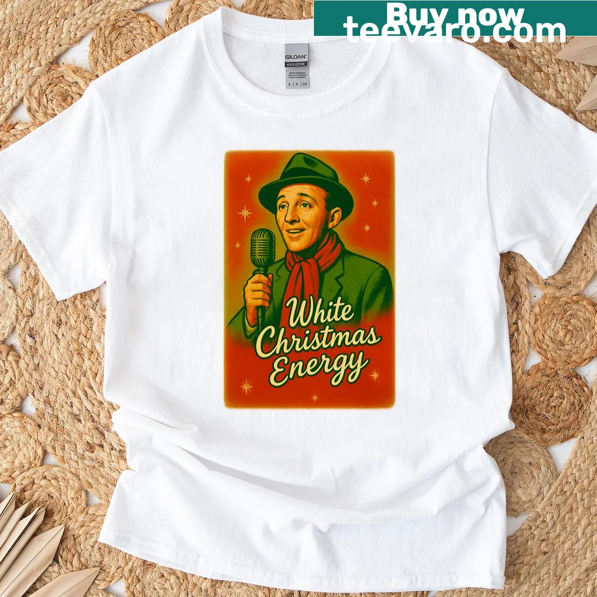 Retro crooner holiday vibes graphic on t-shirt — on a men's t-shirt