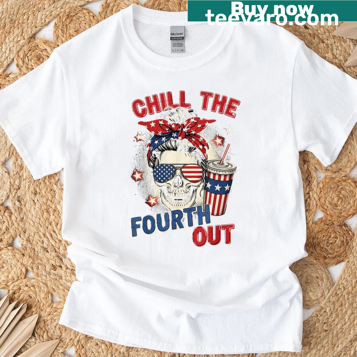 Humorous skeleton graphic on 4th of July t-shirt — on a men's t-shirt