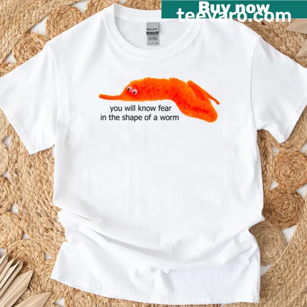 Edgy T-shirt featuring a worm on a string with quirky text