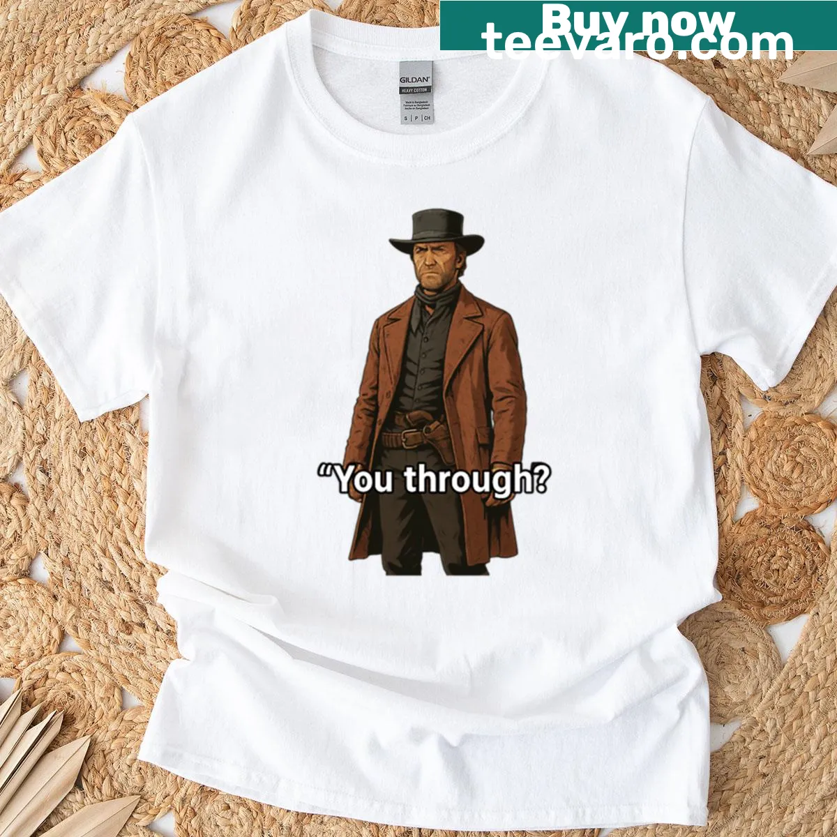 Vintage western gunslinger illustration on a T-shirt — on a men's t-shirt