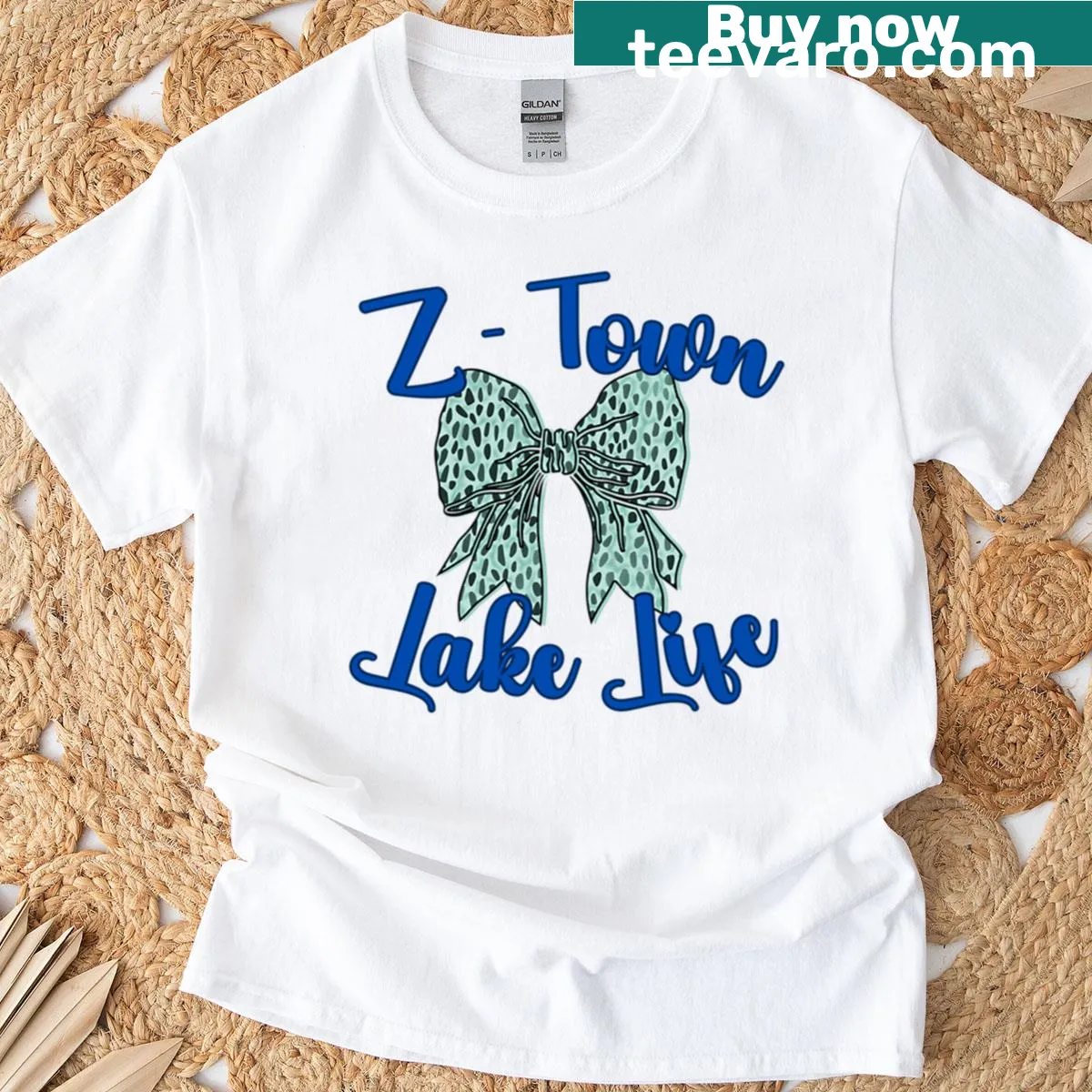 Southern-themed T-shirt with bow design and animal print camo graphics — on a men's t-shirt