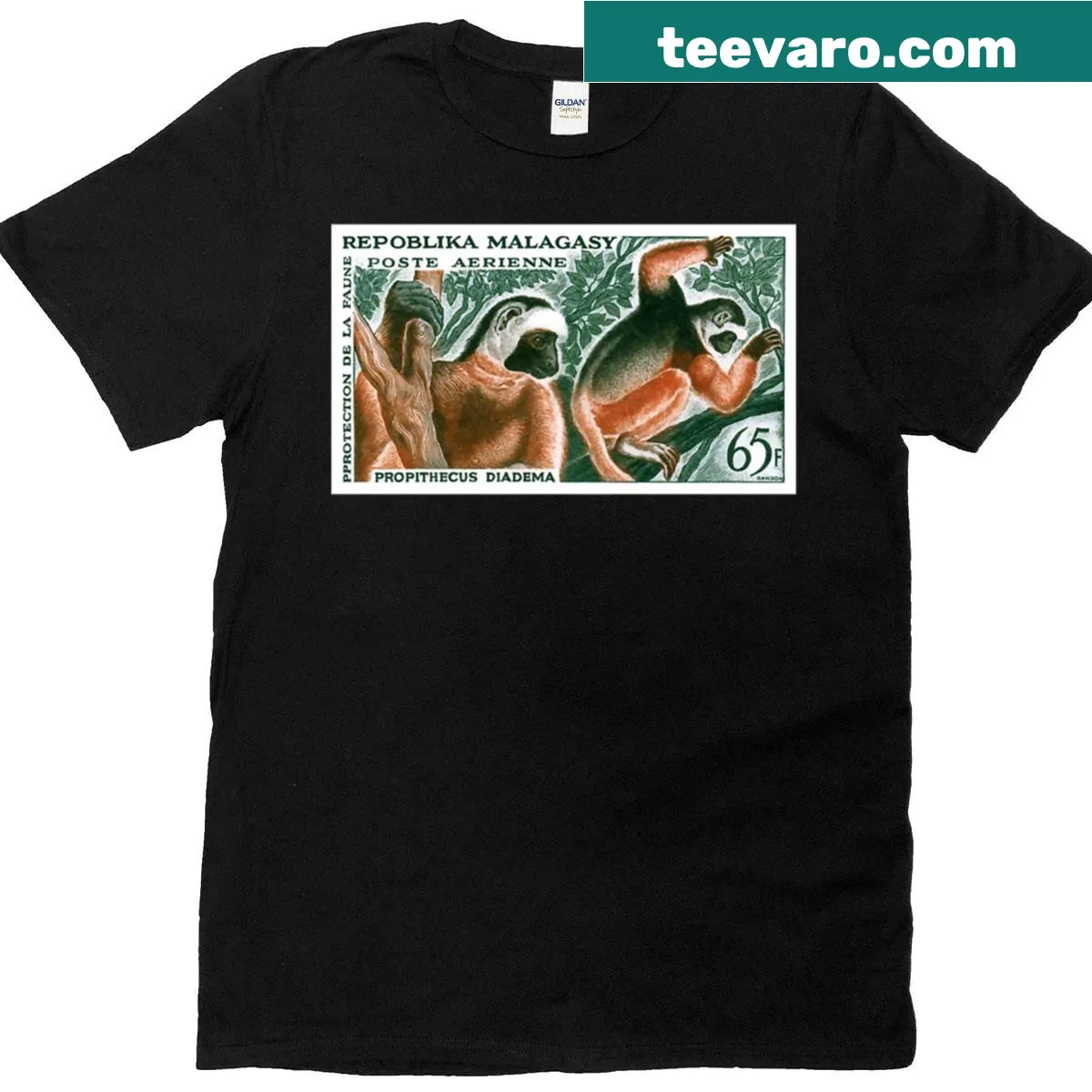 Realistic illustration of Diademed Sifaka lemur on a T-shirt — on a men's t-shirt