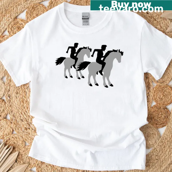 Illustrative T-shirt of two horse riders racing