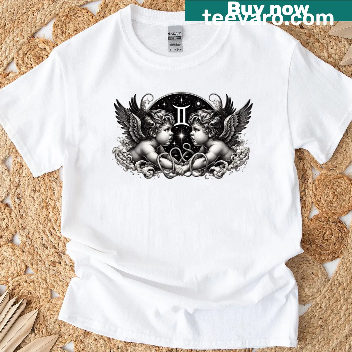 Bold Gemini zodiac sign design on a T-shirt — on a men's t-shirt