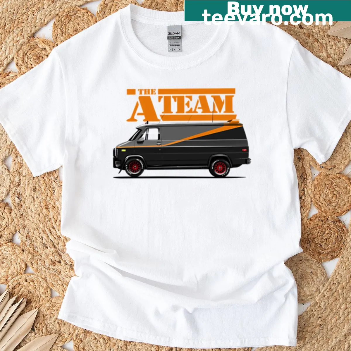 Cartoon-themed T-shirt featuring an iconic adventure van — on a men's t-shirt