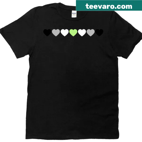T-shirt featuring agender pride design with hearts