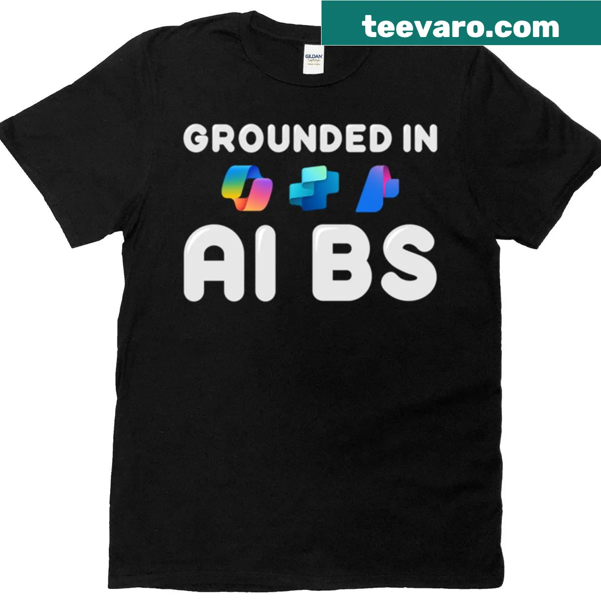 Minimalist typography design with 'AI BS' text on a t-shirt — on a men's t-shirt