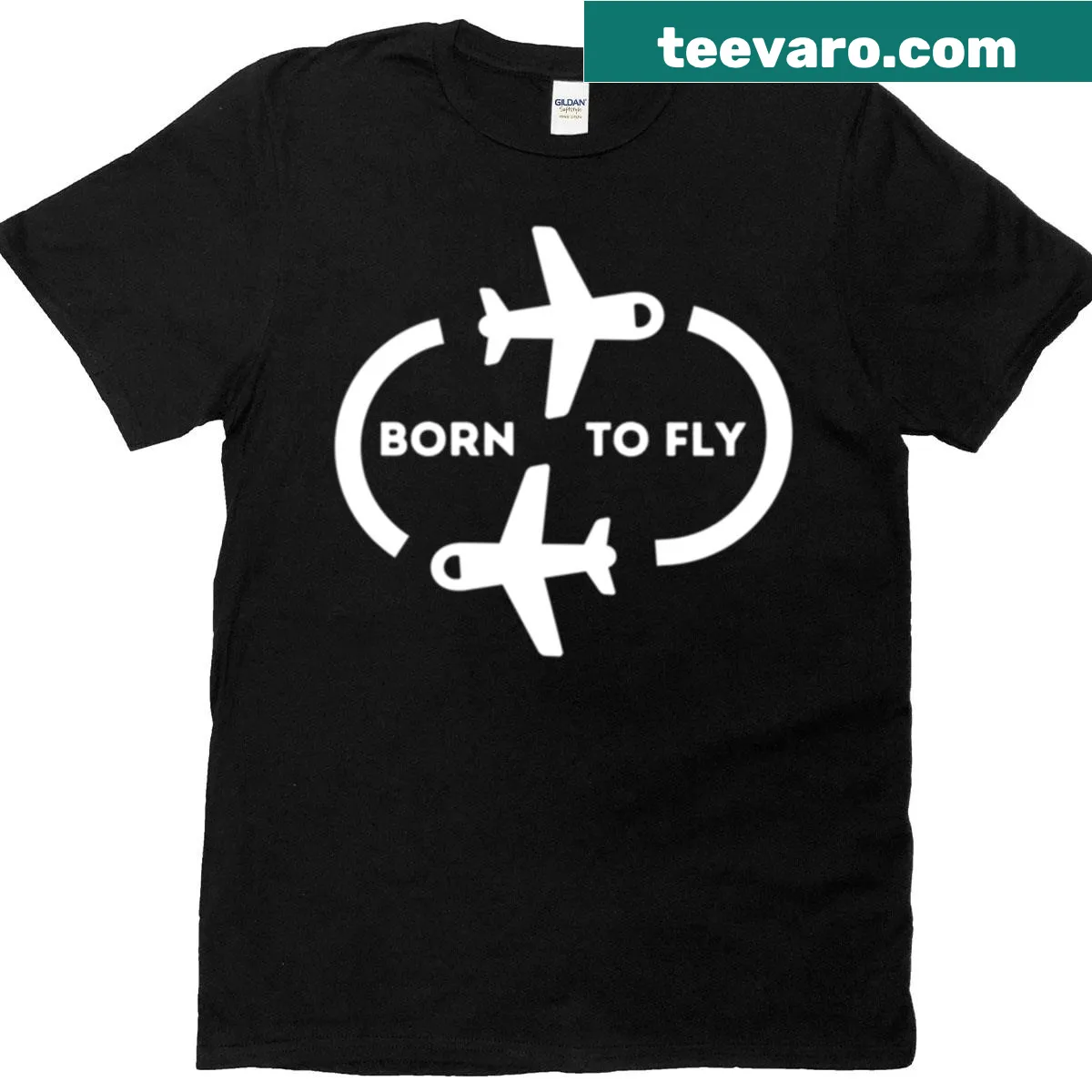 Whimsical airplane illustration with 'Born To Fly' text on a t-shirt — on a men's t-shirt