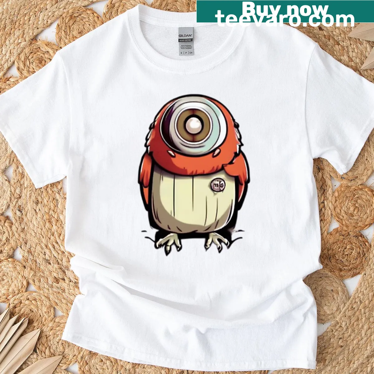 Whimsical alien owl graphic t-shirt design. — on a men's t-shirt