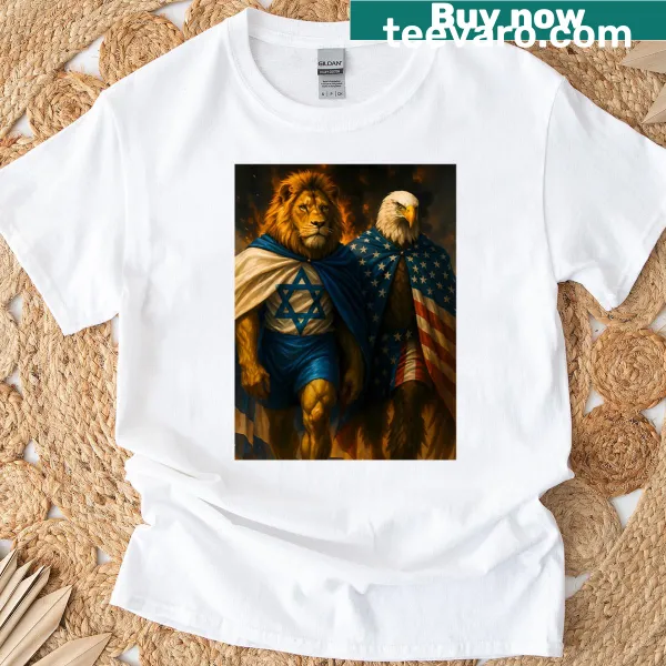 Patriotic T-shirt with a lion and eagle graphic