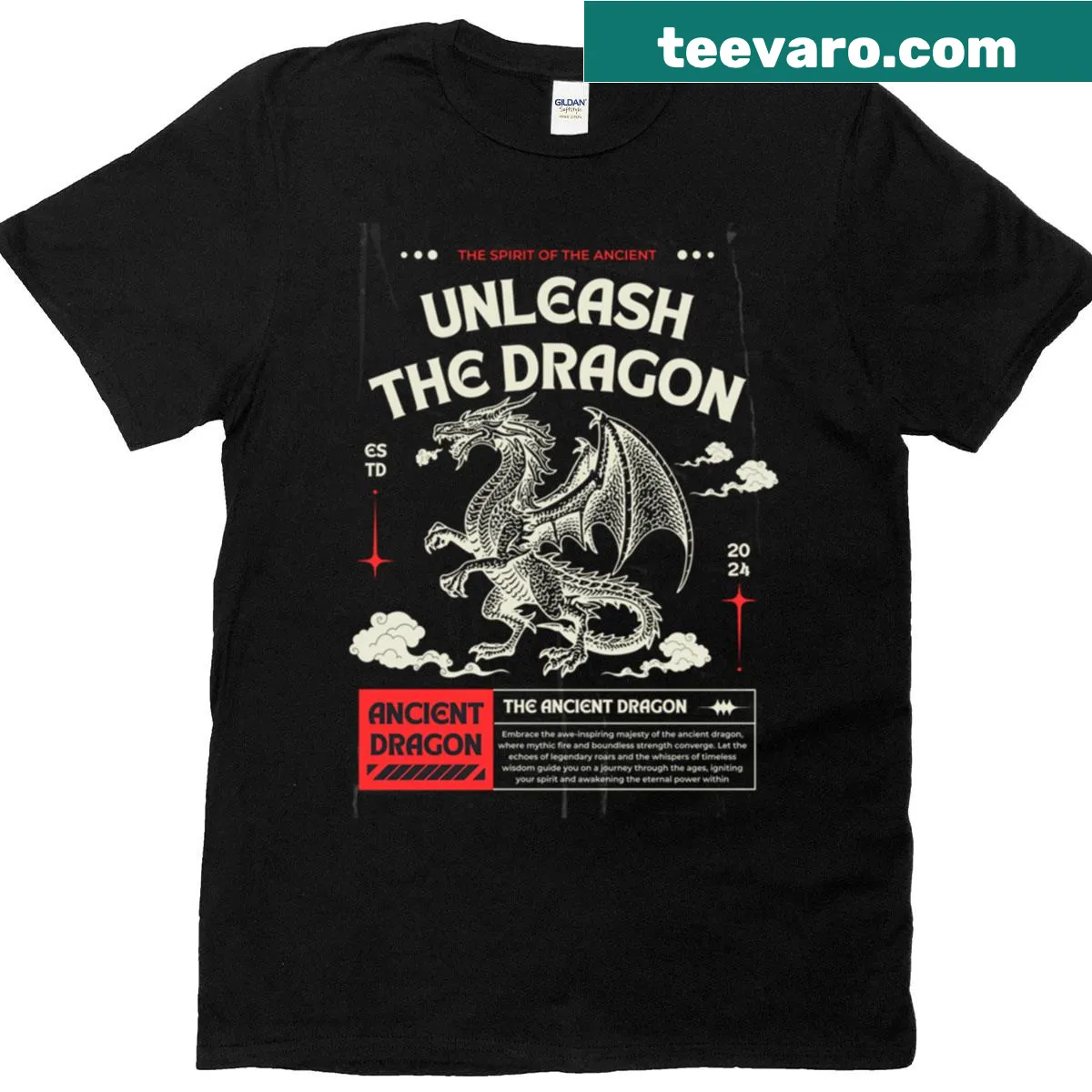 Vintage design t-shirt featuring an ancient eastern dragon — on a men's t-shirt