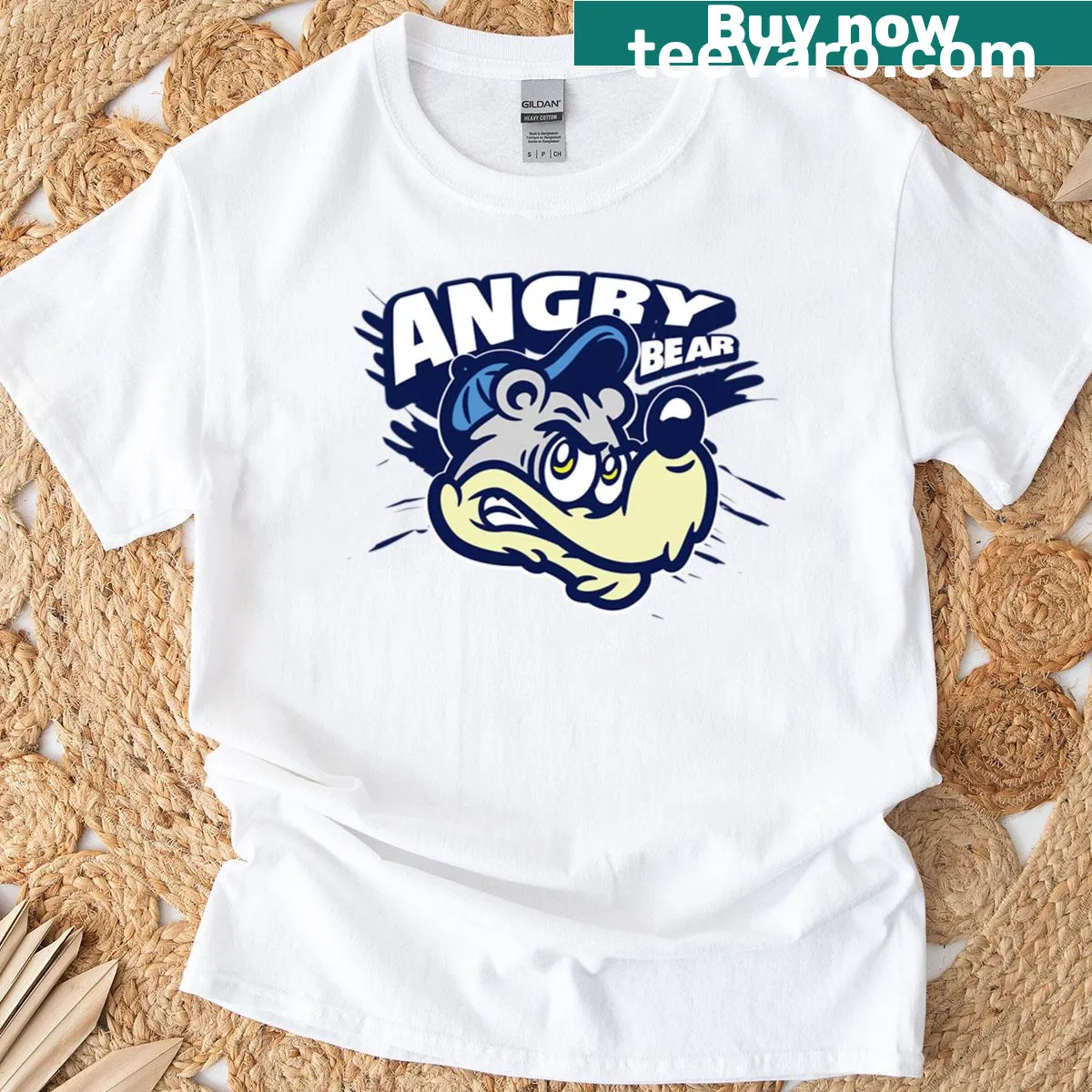 Fierce bear illustration graphic on T-shirt — on a men's t-shirt