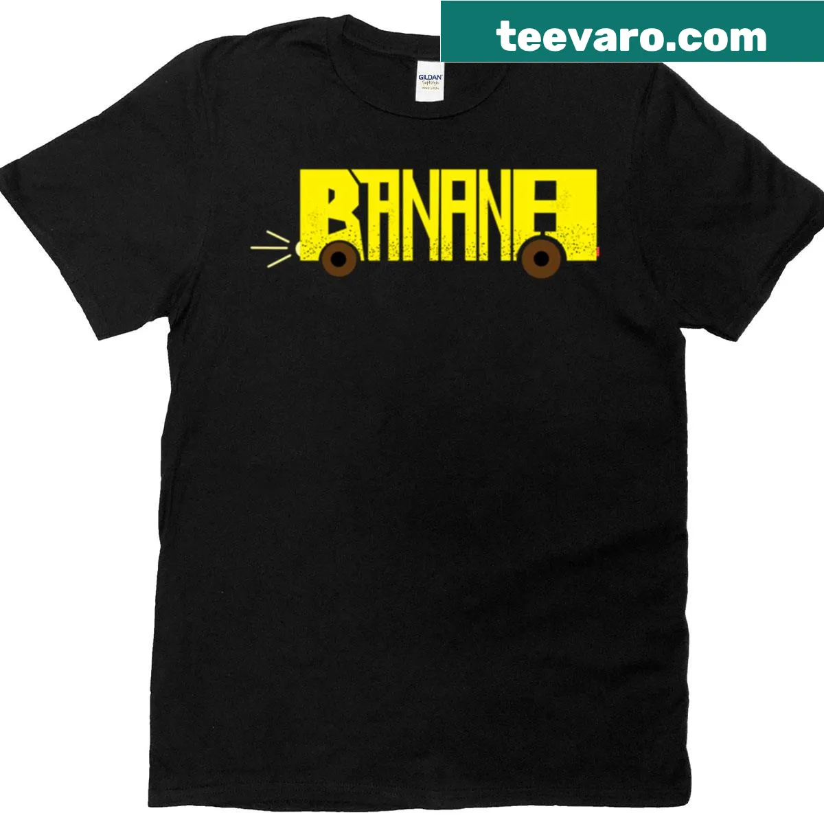 Illustration of a banana-shaped car on a t-shirt — on a men's t-shirt
