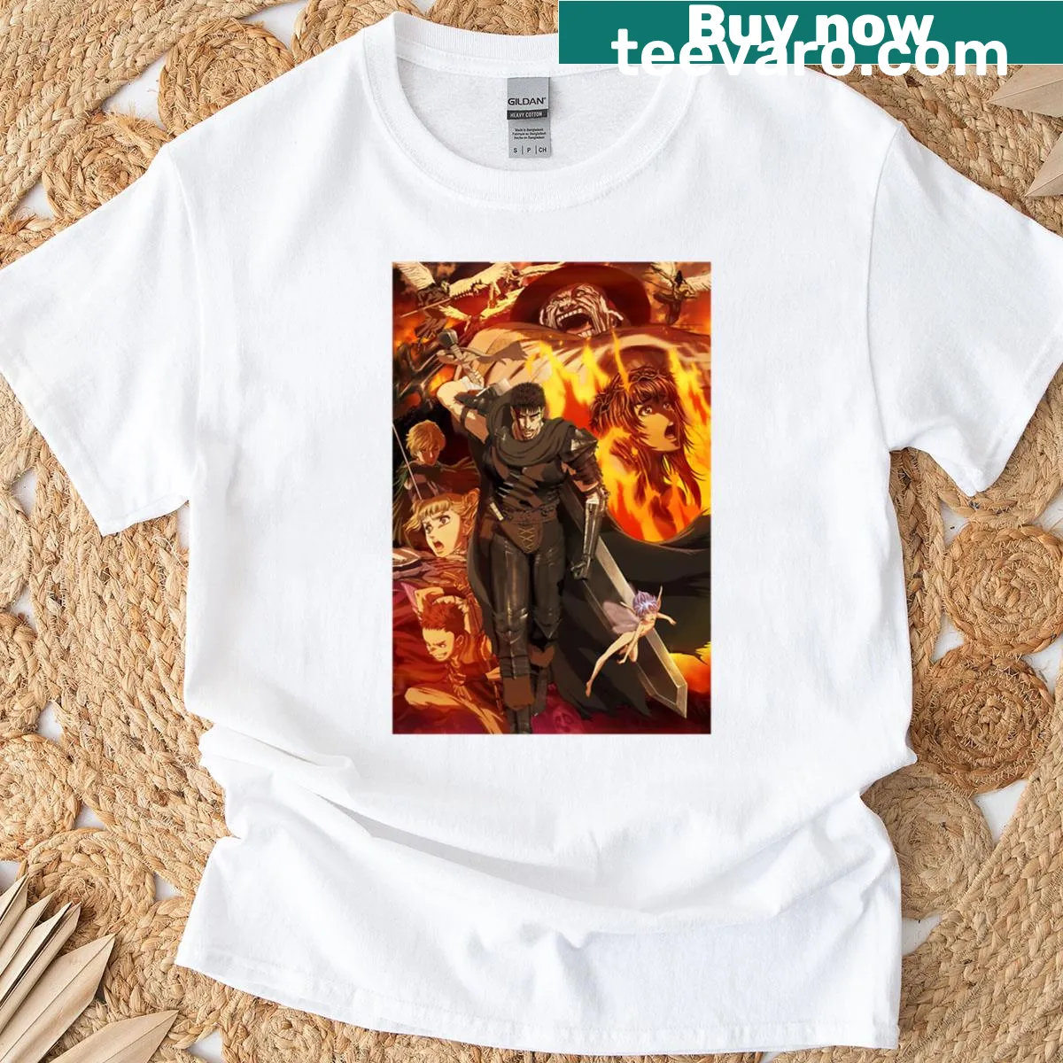 Intricate graphic design inspired by Berserk series on T-shirt — on a men's t-shirt