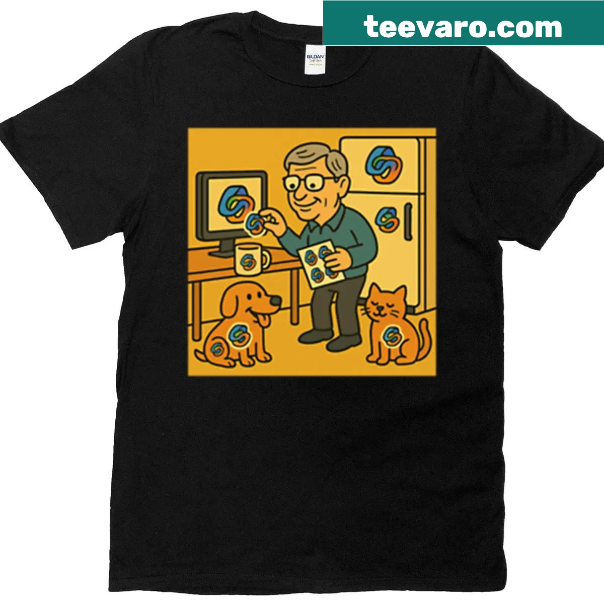 T-shirt celebrating sticker collecting with playful text — on a men's t-shirt