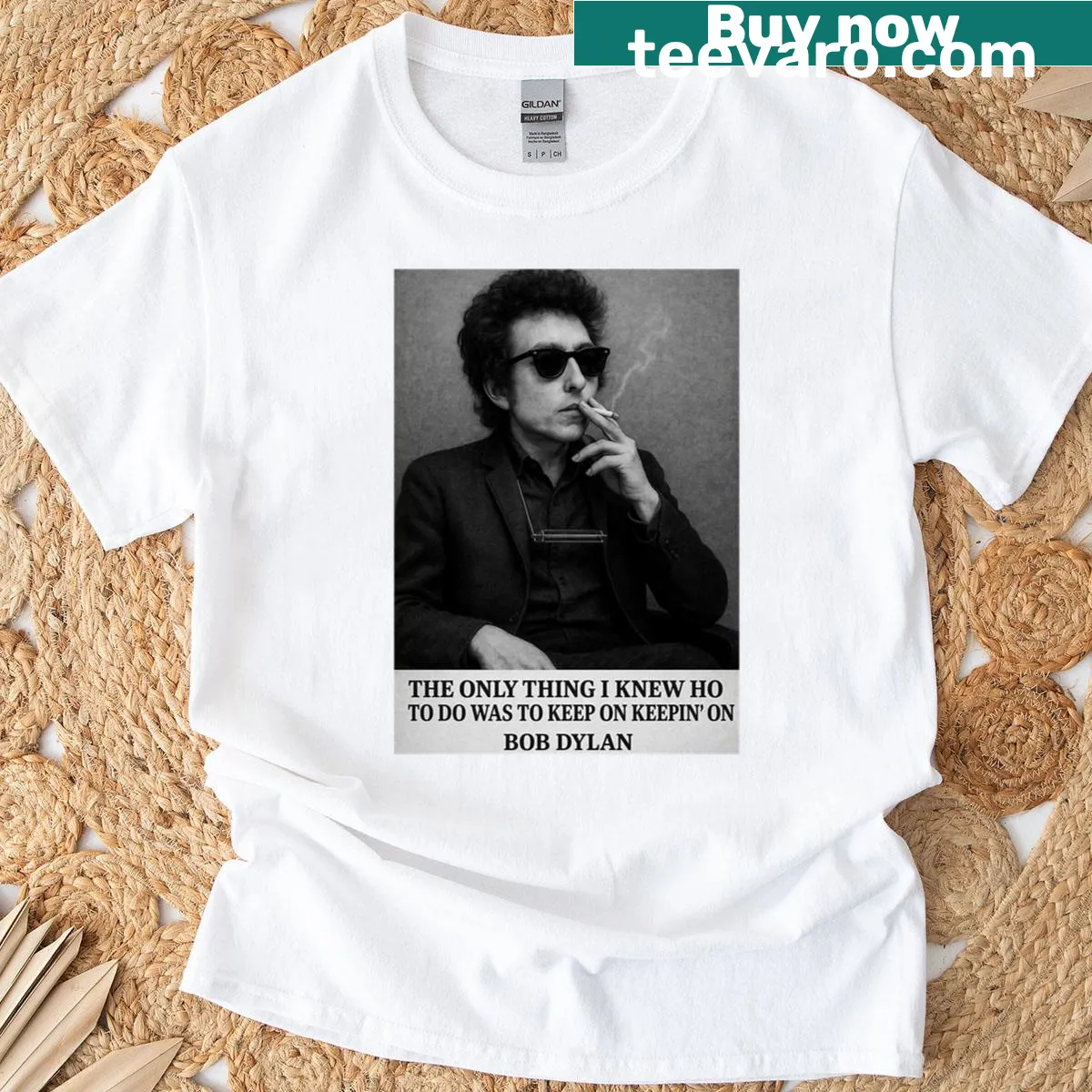 Vintage Bob Dylan black and white T-shirt honoring the legend — on a men's t-shirt