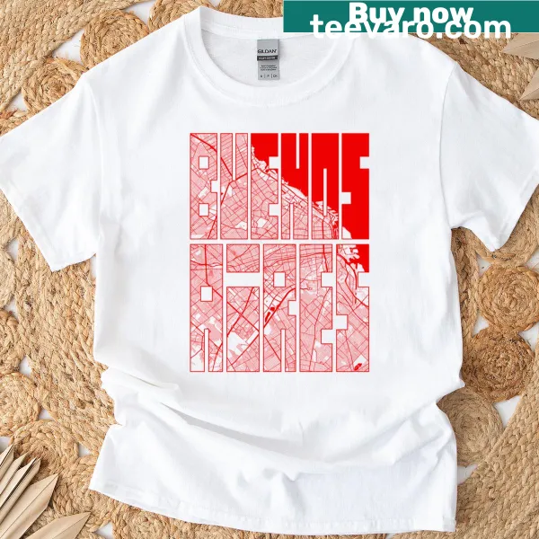 T-shirt featuring a detailed map of Buenos Aires, Argentina
